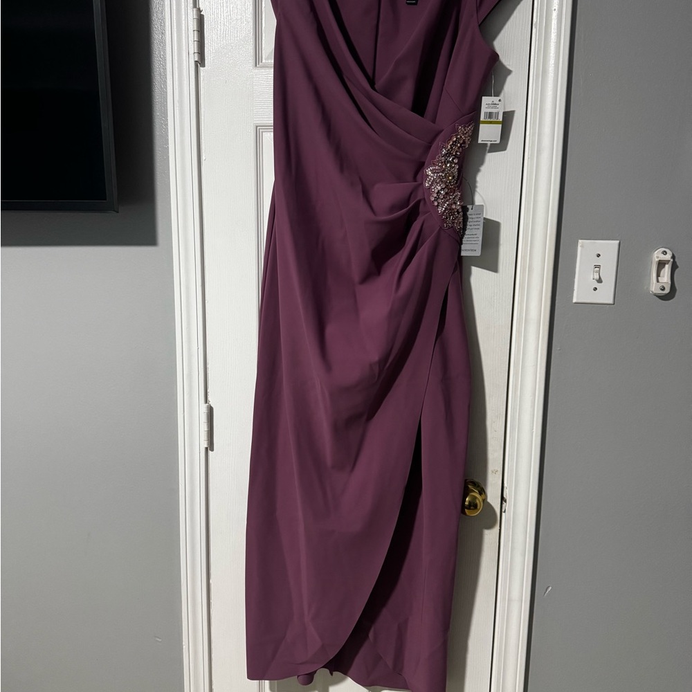Alex Evenings Asymmetrical Ruched Gown (color Dark Mauve)